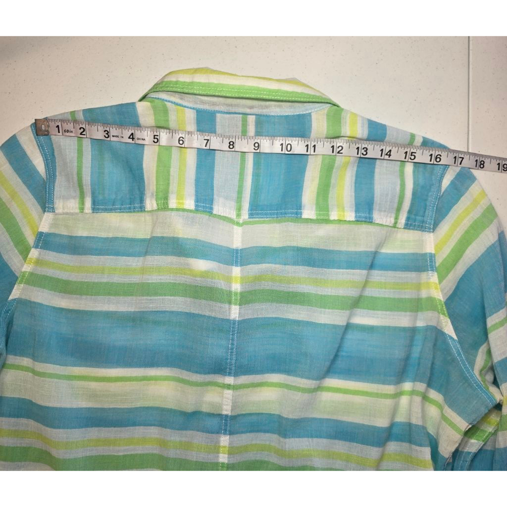 Stylus women’s XL striped 100% cotton long sleeve button up shirt blue green - Picture 8 of 10